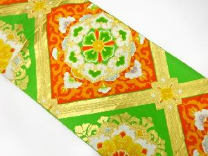 アンティーク　斜め格子に華文模様織り出し袋帯(材料)